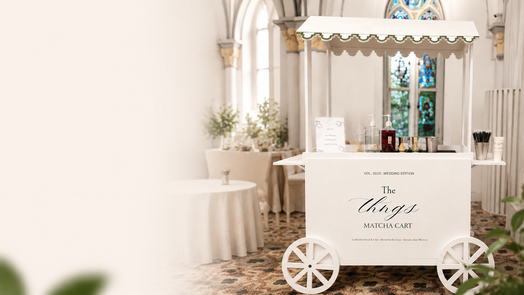 Waterloo Coffee matcha cart prepared for an elegant event