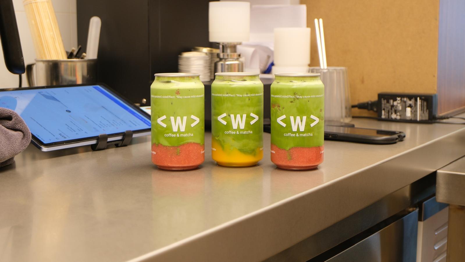Waterloo Coffee counter with signature matcha cans
