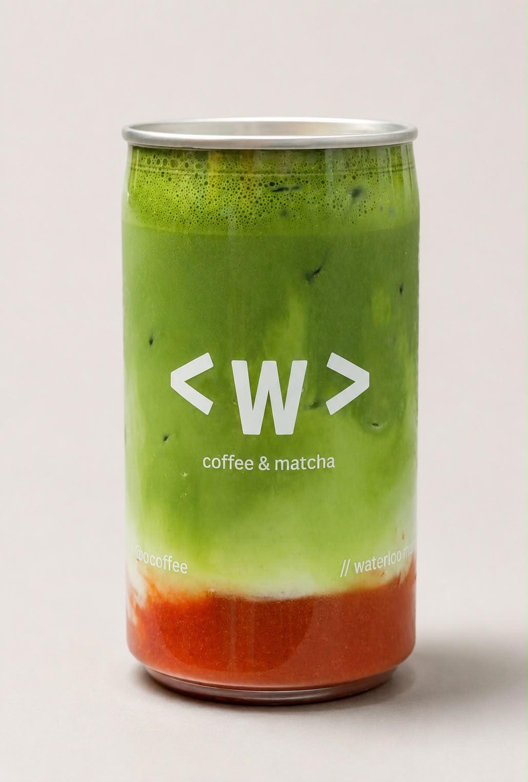 Waterloo Coffee Signature Matcha can in a premium glass