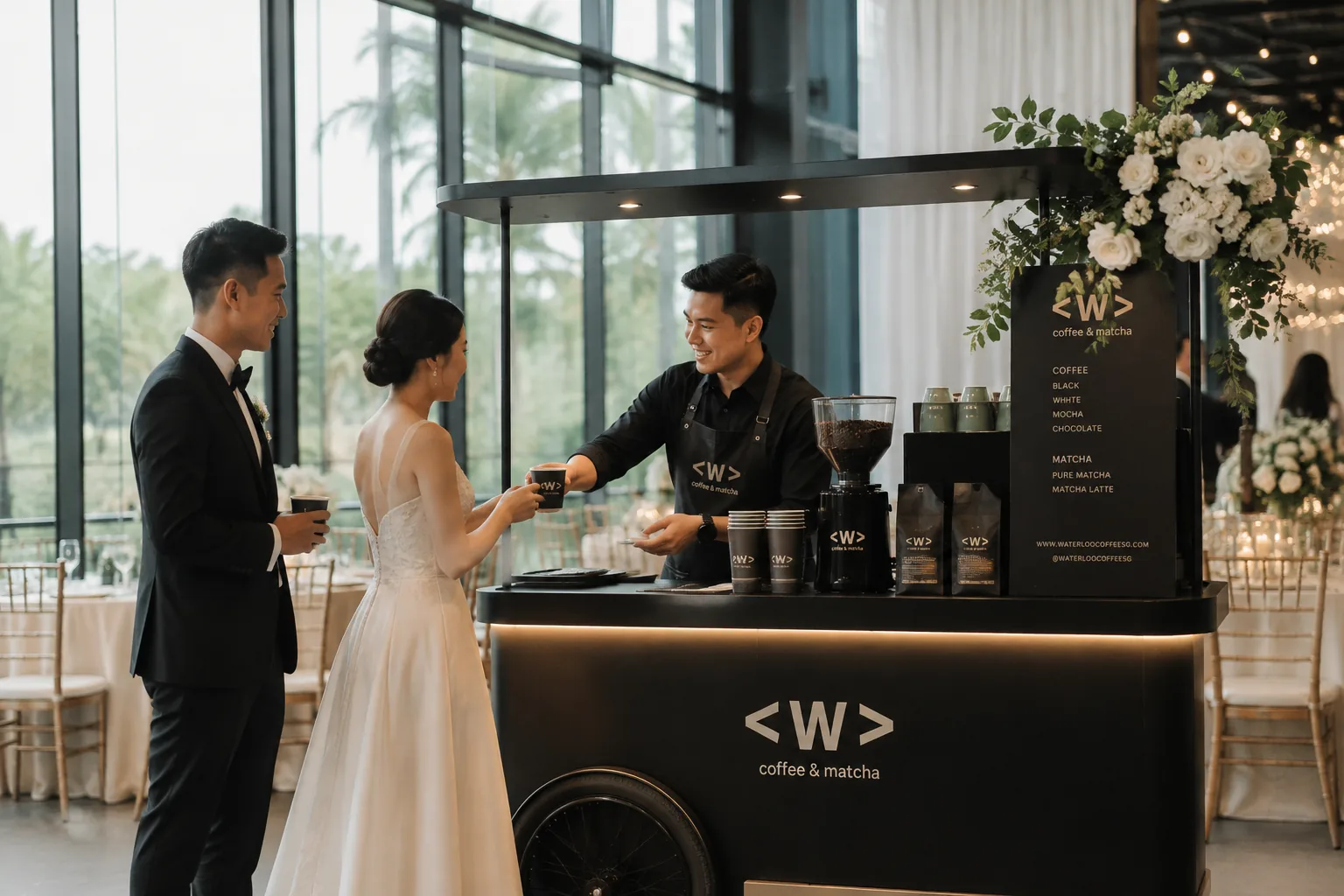 Waterloo Coffee service at an elegant wedding celebration in Singapore